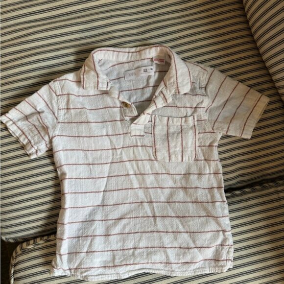 White and Red Polo Shirt Casual Cotton Top
